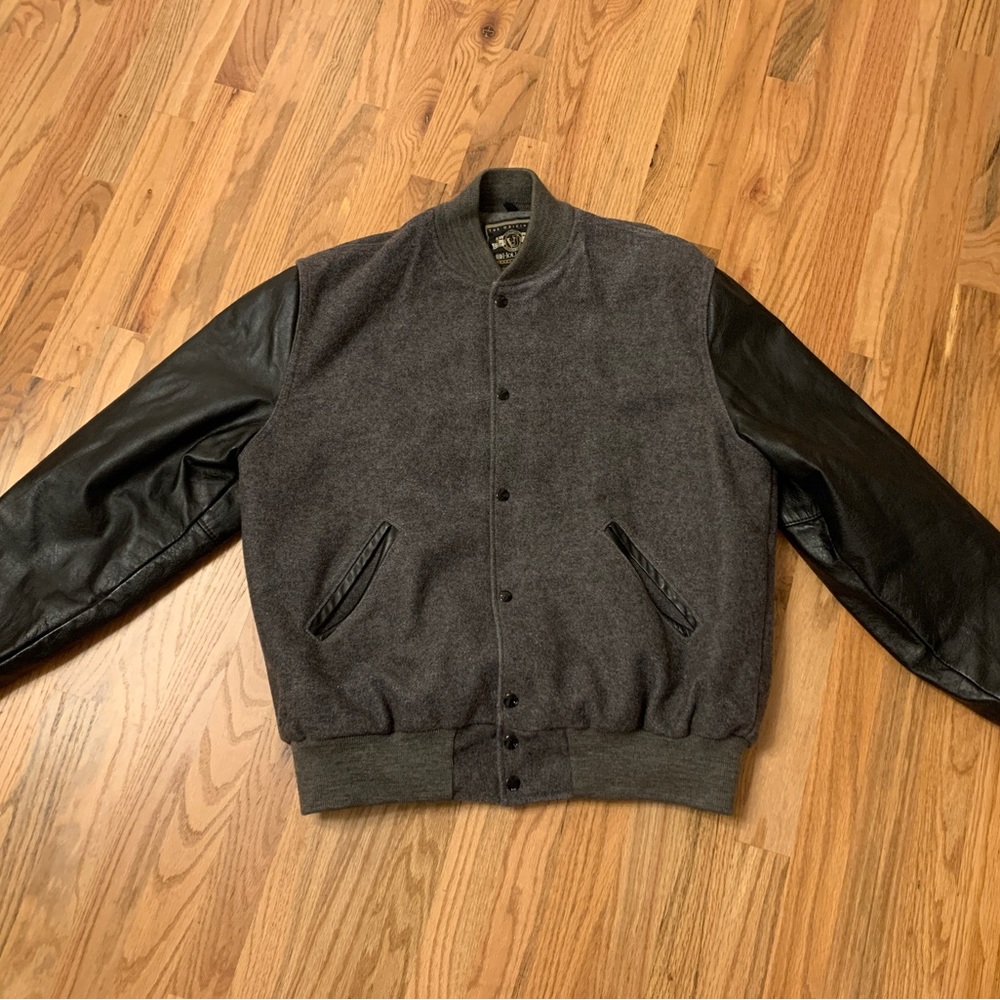 Holloway Varsity Jacket gray wool + black leather